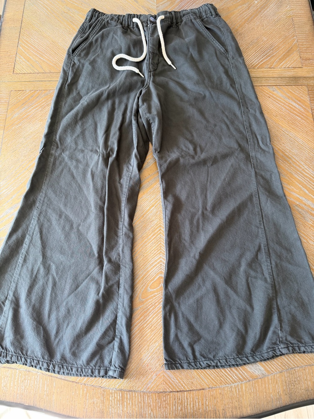 Anthropologie Pilcro XL Washed Black Wide Leg Drawstring Pants Cotton